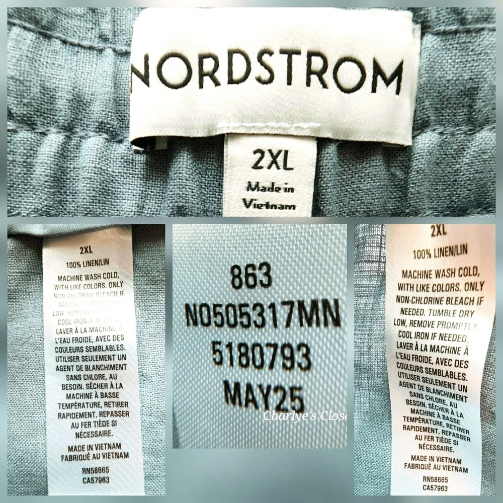 Nordstrom Mens 100% Linen Drawstring Shorts Slate‎ Blue 2XL Casual Travel Cabana